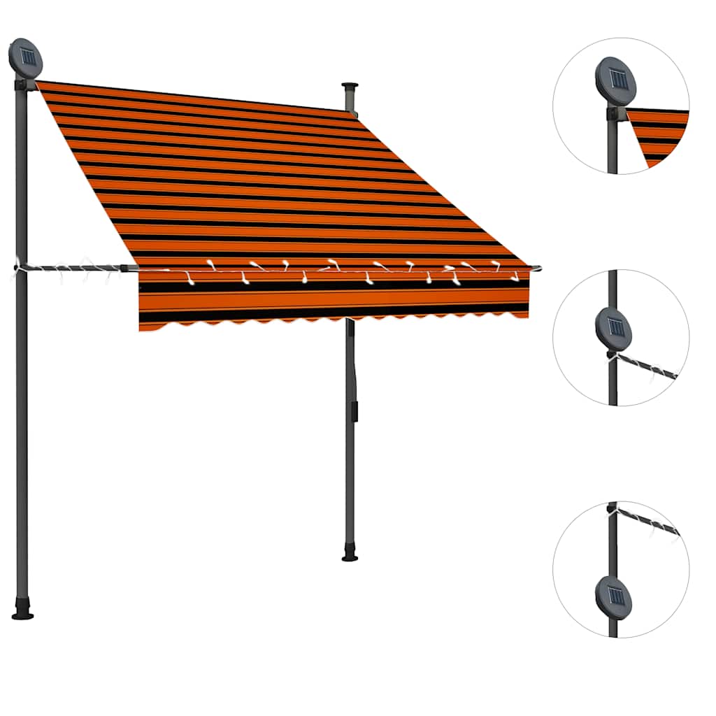 Toldo retrátil manual com LED 150 cm laranja e castanho