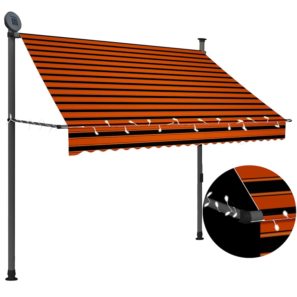 Toldo retrátil manual com LED 200 cm laranja e castanho