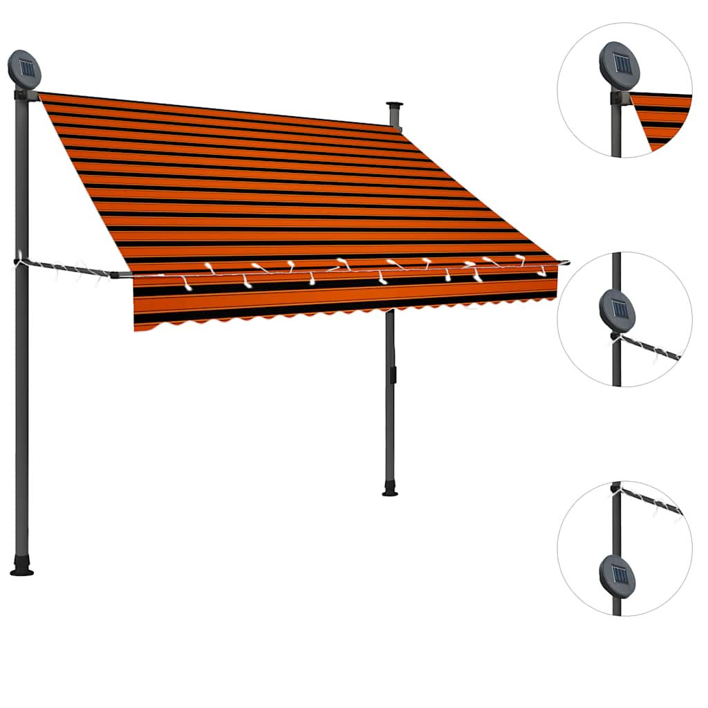 Toldo retrátil manual com LED 200 cm laranja e castanho