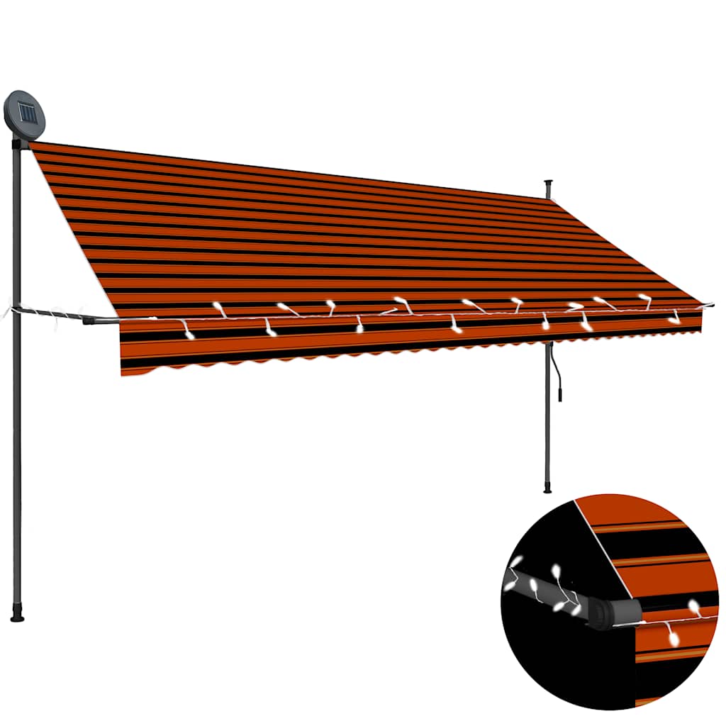 Toldo retrátil manual com LED 350 cm laranja e castanho