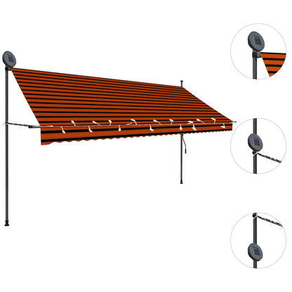 Toldo retrátil manual com LED 350 cm laranja e castanho