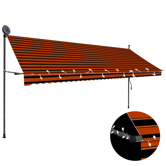 Toldo retrátil manual com LED 400 cm laranja e castanho