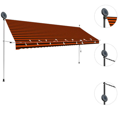 Toldo retrátil manual com LED 400 cm laranja e castanho