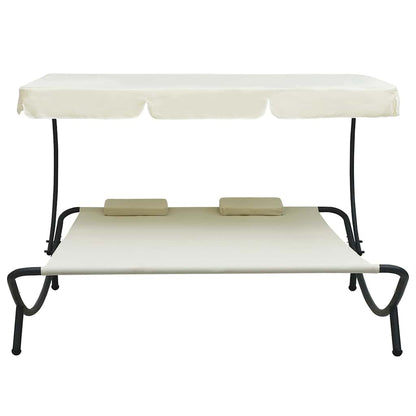 Espreguiçadeira com toldo e almofadas branco nata