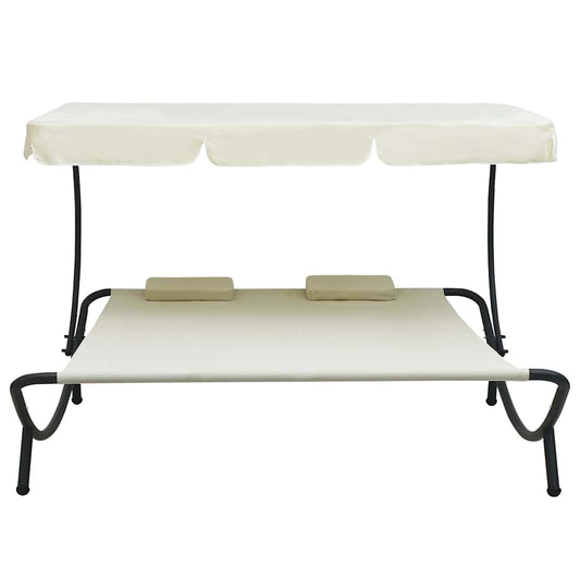 Espreguiçadeira com toldo e almofadas branco nata