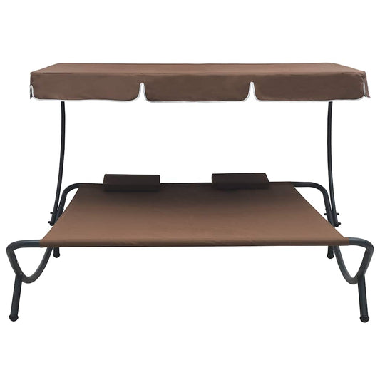 Espreguiçadeira com toldo e almofadas castanho