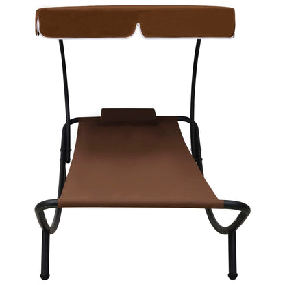 Espreguiçadeira com toldo e almofada castanho