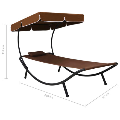Espreguiçadeira com toldo e almofada castanho