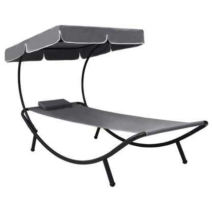 Espreguiçadeira com toldo e almofada cinzento
