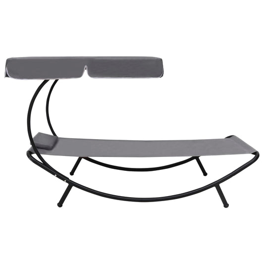 Espreguiçadeira com toldo e almofada cinzento