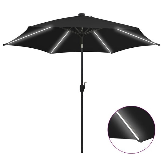 Guarda-sol de jardim c/ luzes LED/poste alumínio 300 cm preto