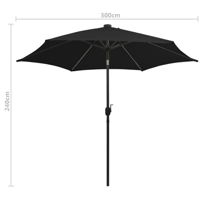 Guarda-sol de jardim c/ luzes LED/poste alumínio 300 cm preto