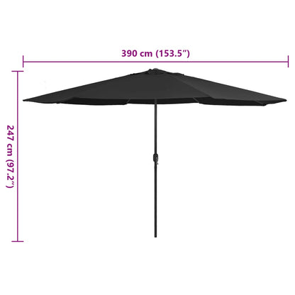 Guarda-sol de jardim com poste de metal 390 cm preto