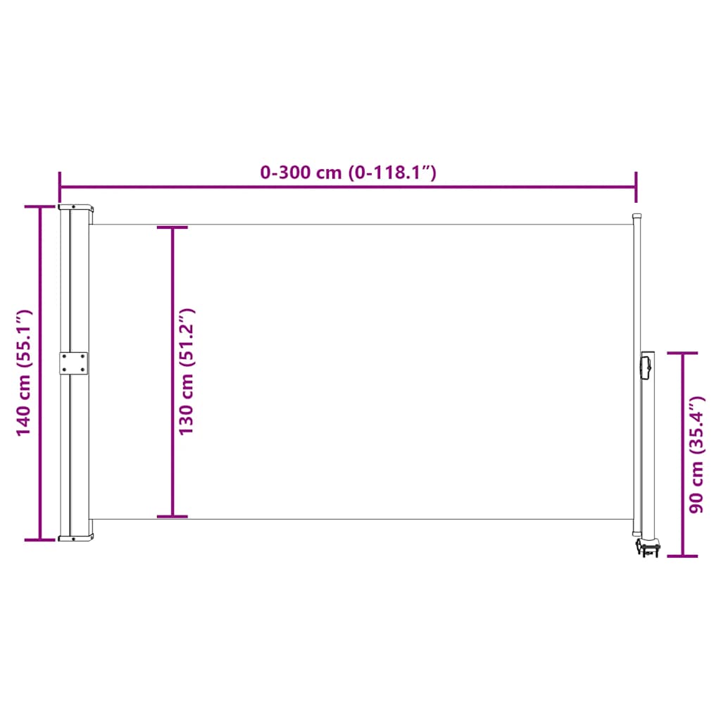 Toldo lateral retrátil para pátio 140x300 cm azul