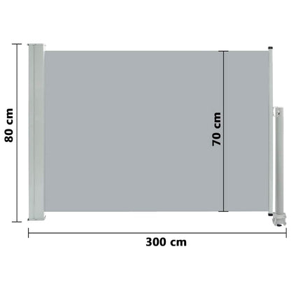 Toldo lateral retrátil para pátio 80x300 cm cinzento