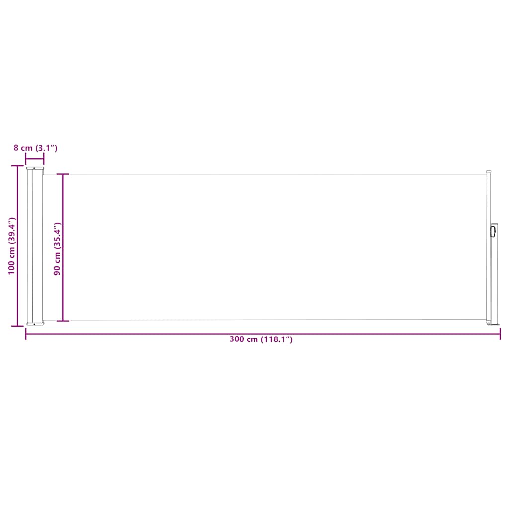 Toldo lateral retrátil para pátio 100x300 cm creme