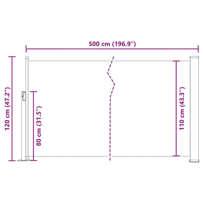 Toldo lateral retrátil para pátio 120x500 cm creme
