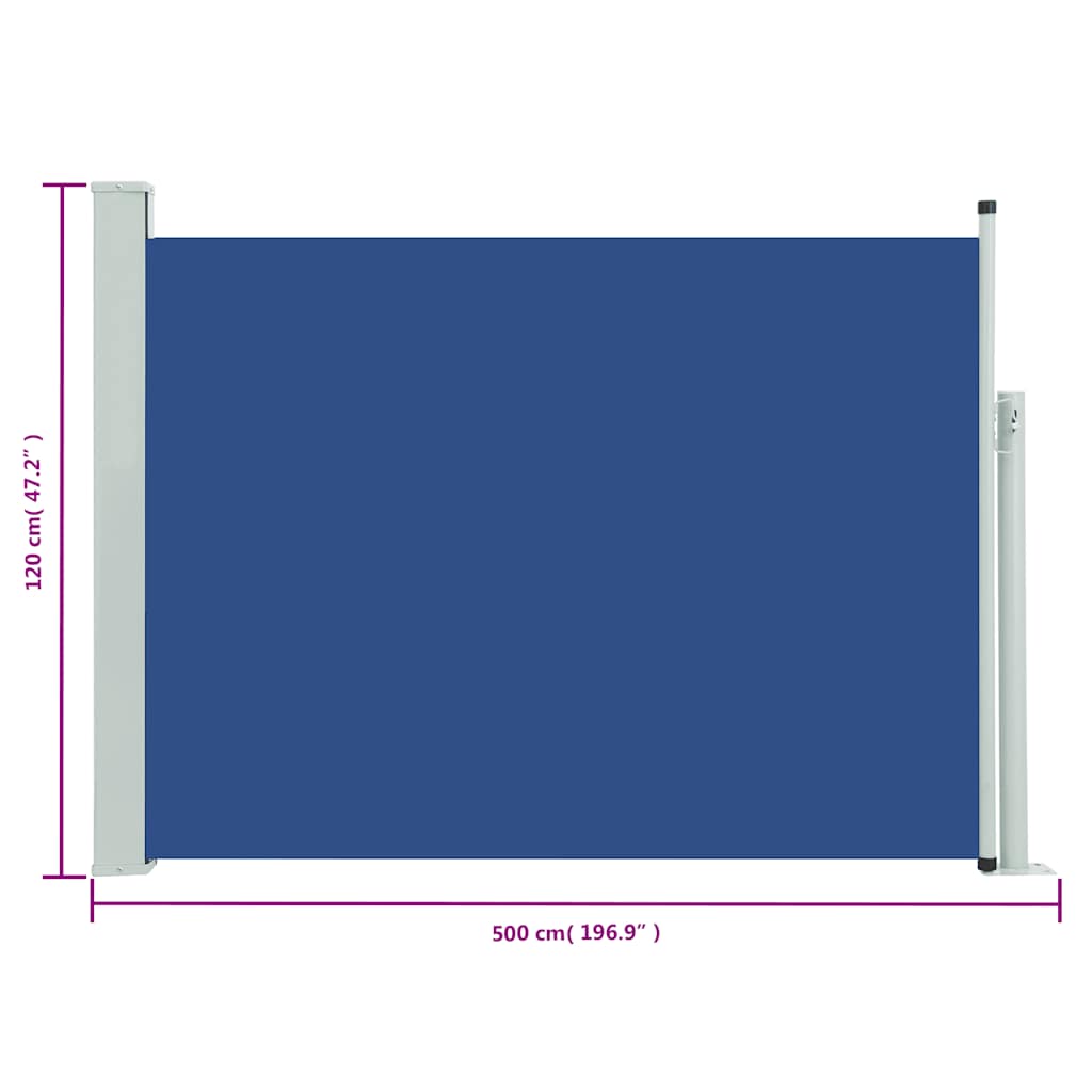Toldo lateral retrátil para pátio 120x500 cm azul