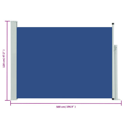 Toldo lateral retrátil para pátio 120x500 cm azul