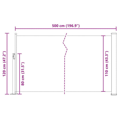 Toldo lateral retrátil para pátio 120x500 cm castanho