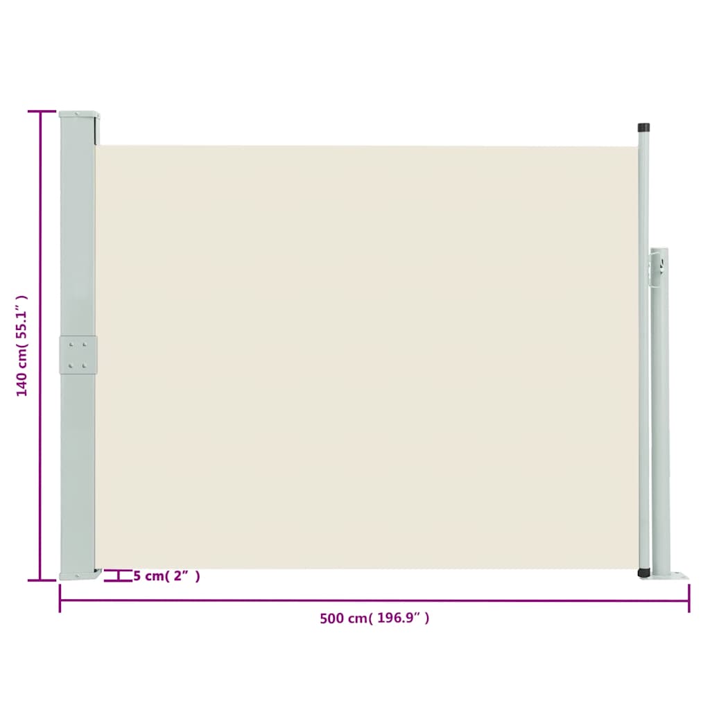 Toldo lateral retrátil para pátio 140x500 cm creme