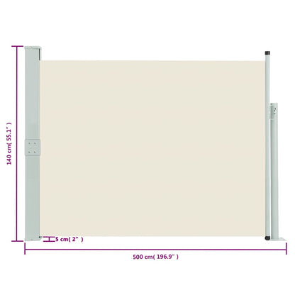 Toldo lateral retrátil para pátio 140x500 cm creme
