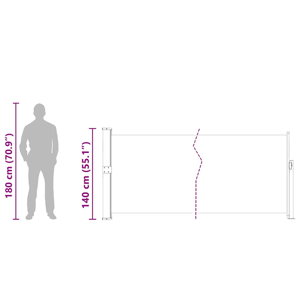 Toldo lateral retrátil para pátio 140x500 cm creme