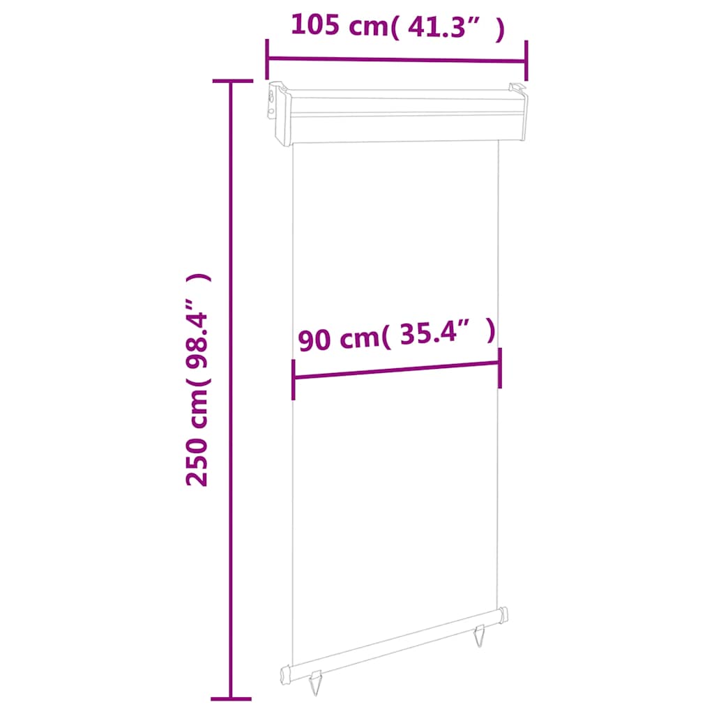Toldo lateral para varanda 100x250 cm cinzento