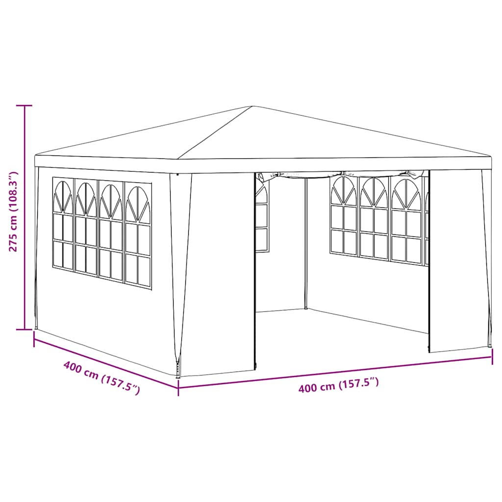 Tenda festas profissional + paredes laterais 4x4m 90g/m² branco