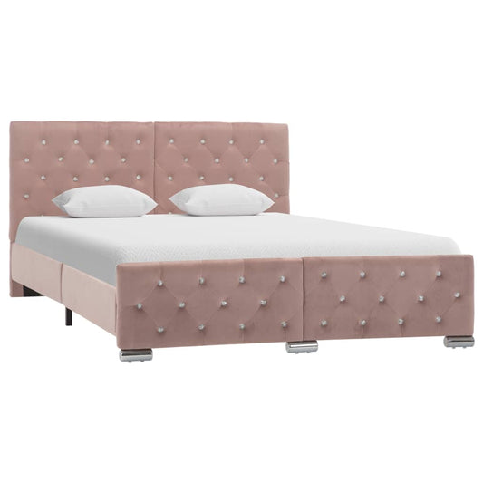 Estrutura de cama 140x200 cm veludo rosa