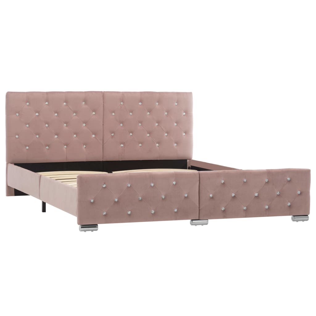 Estrutura de cama 160x200 cm veludo rosa