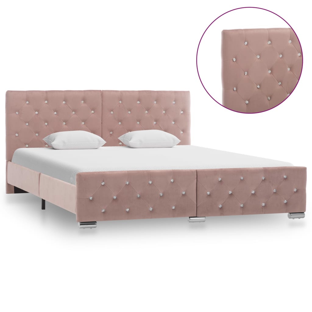 Estrutura de cama 160x200 cm veludo rosa