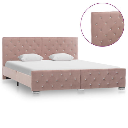 Estrutura de cama 160x200 cm veludo rosa