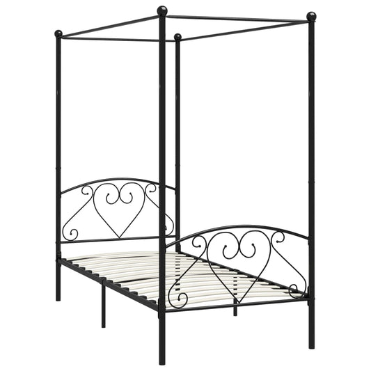 Estrutura de cama com dossel metal preto 90x200 cm