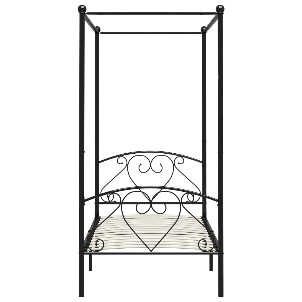 Estrutura de cama com dossel metal preto 90x200 cm