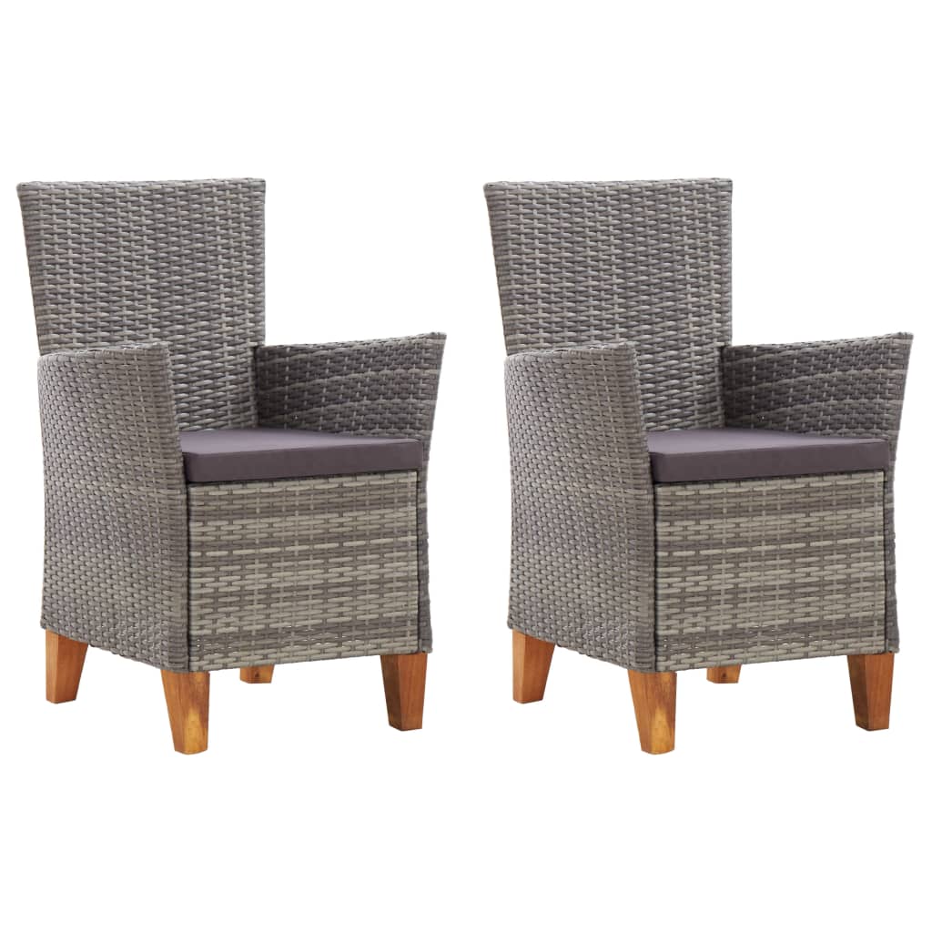 Cadeiras de jardim 2 pcs c/ almofadões vime PE cinzento