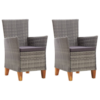Cadeiras de jardim 2 pcs c/ almofadões vime PE cinzento