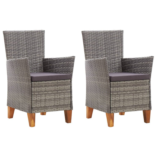 Cadeiras de jardim 2 pcs c/ almofadões vime PE cinzento