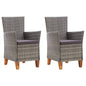 Cadeiras de jardim 2 pcs c/ almofadões vime PE cinzento