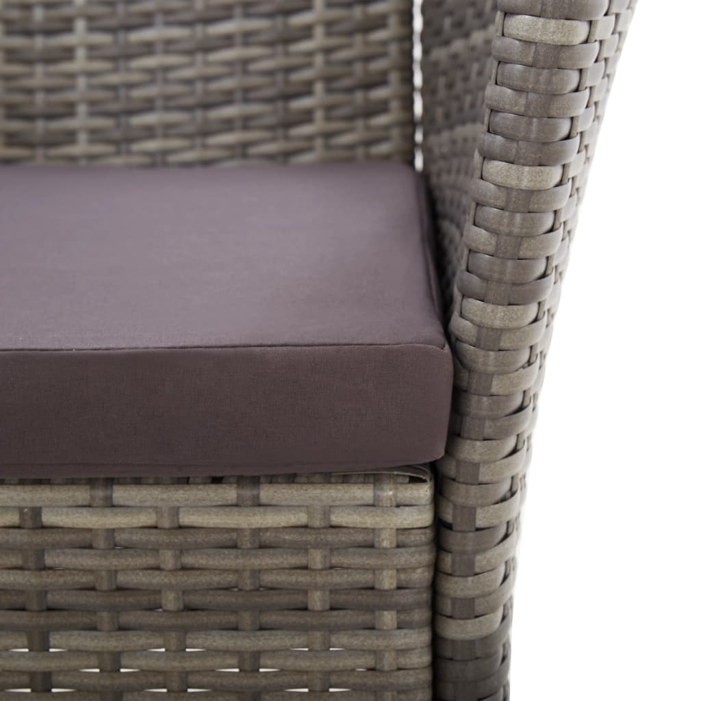 Cadeiras de jardim 2 pcs c/ almofadões vime PE cinzento