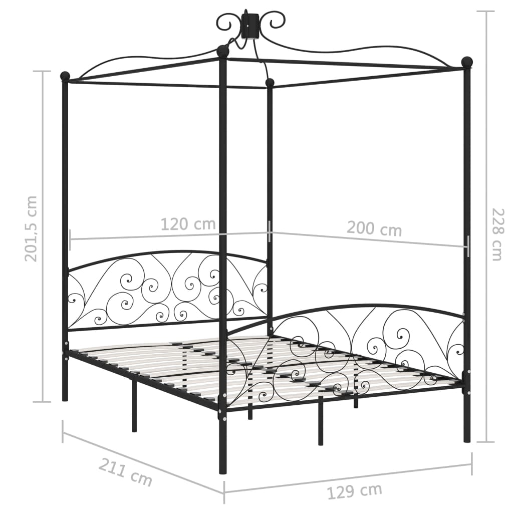 Estrutura de cama com dossel 120x200 cm metal preto