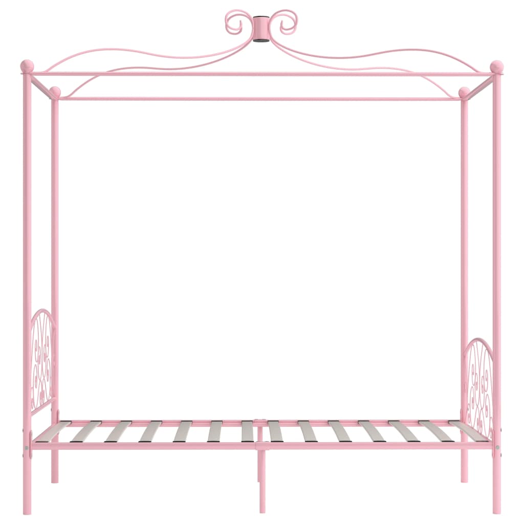 Estrutura de cama com dossel 100x200 cm metal cor-de-rosa