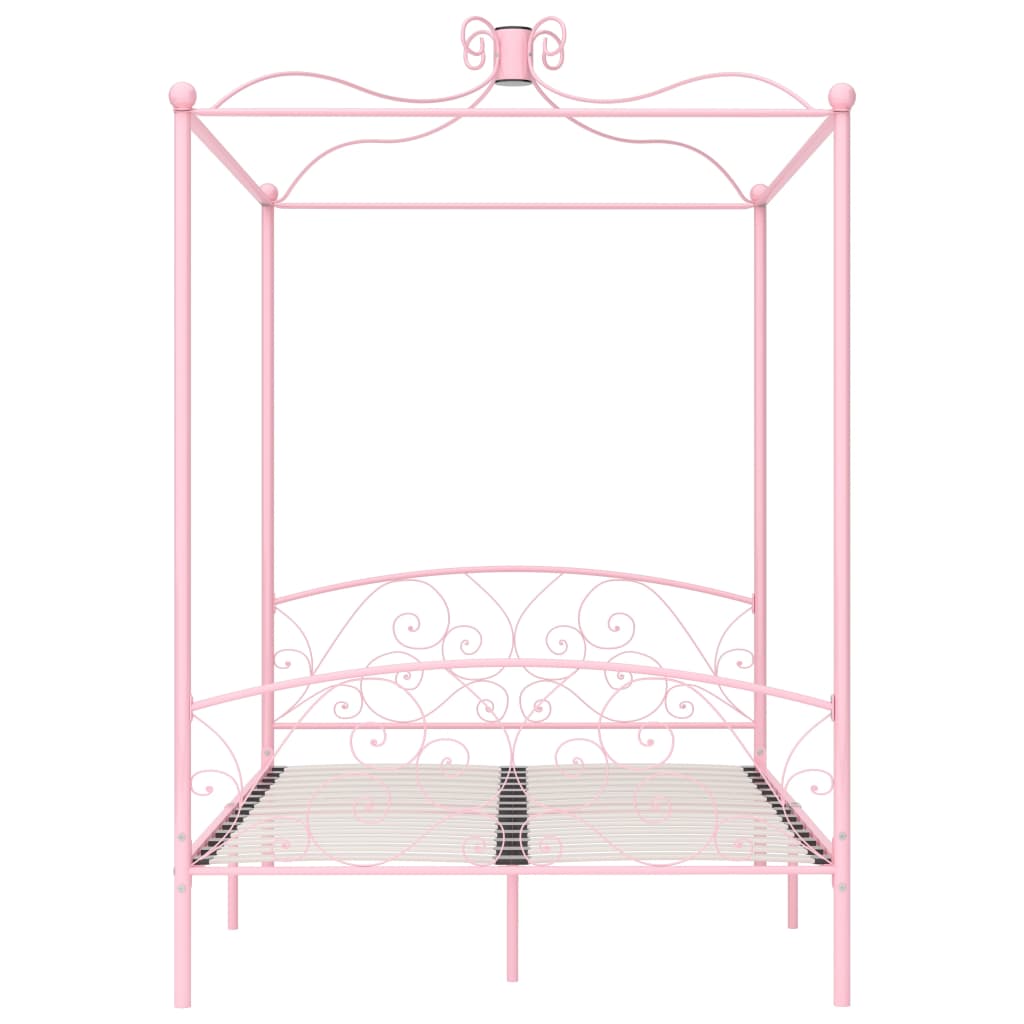 Estrutura de cama com dossel 140x200 cm metal cor-de-rosa