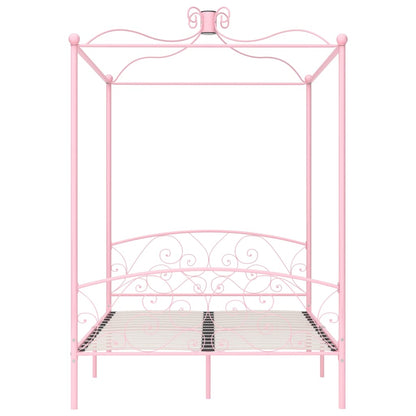 Estrutura de cama com dossel 140x200 cm metal cor-de-rosa