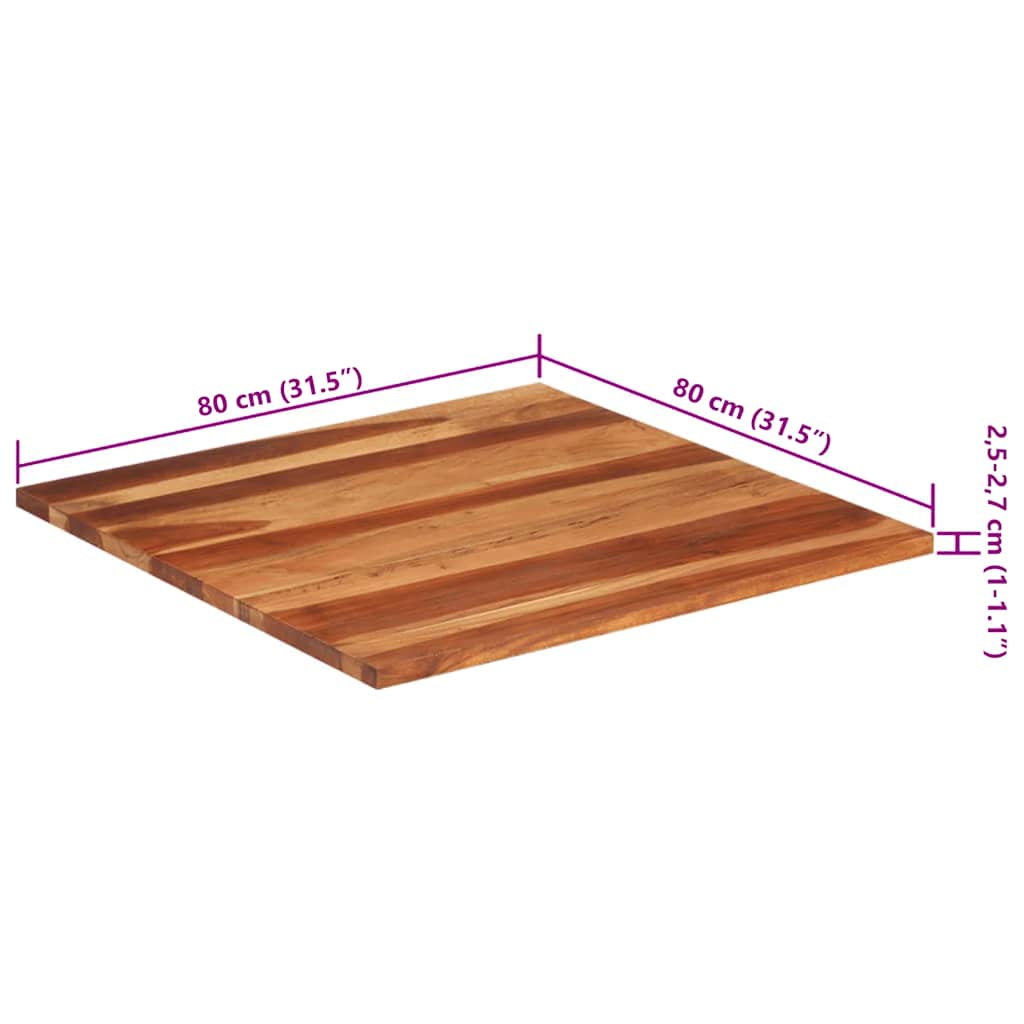 Tampo de mesa madeira de acácia maciça 25-27 mm 80x80 cm