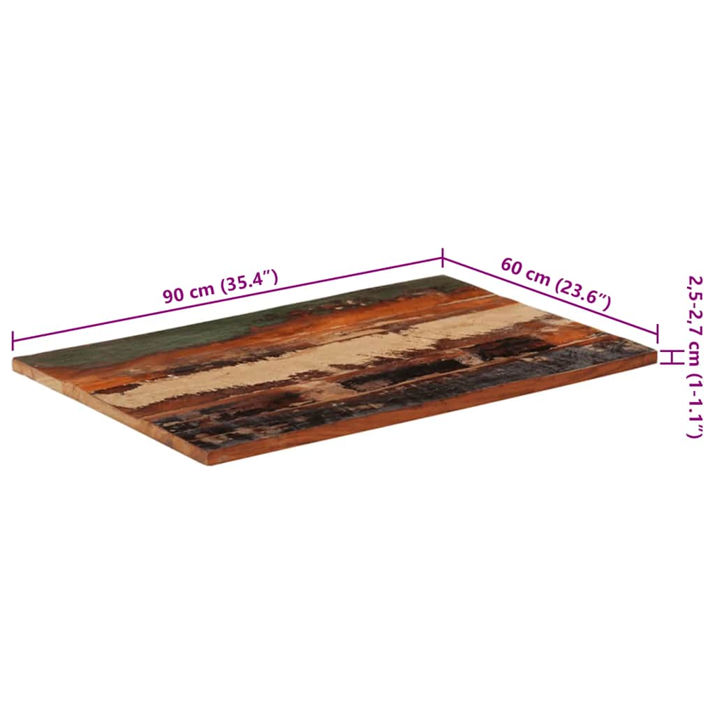 Tampo mesa retangular 60x90cm 25-27mm madeira recuper. maciça