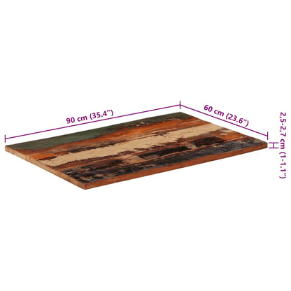 Tampo mesa retangular 60x90cm 25-27mm madeira recuper. maciça