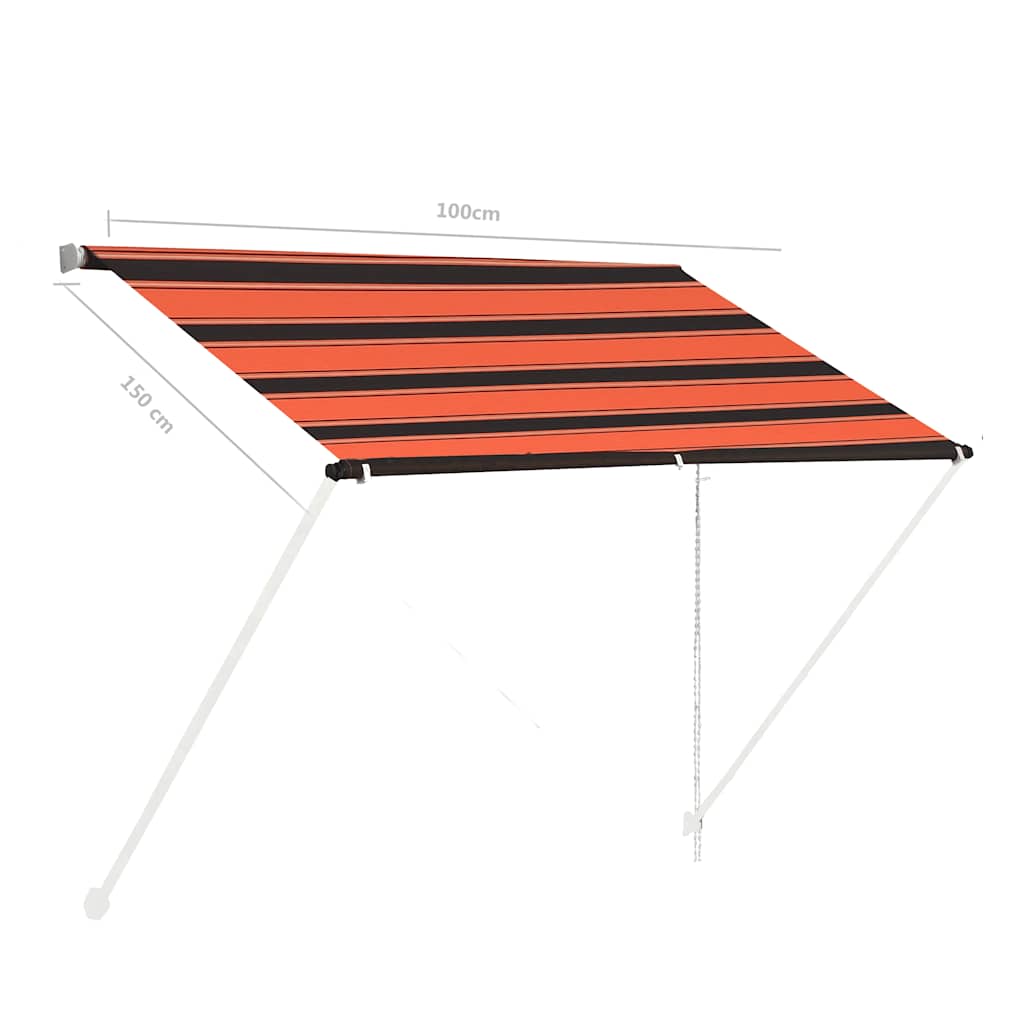 Toldo retrátil 100x150 cm laranja e castanho