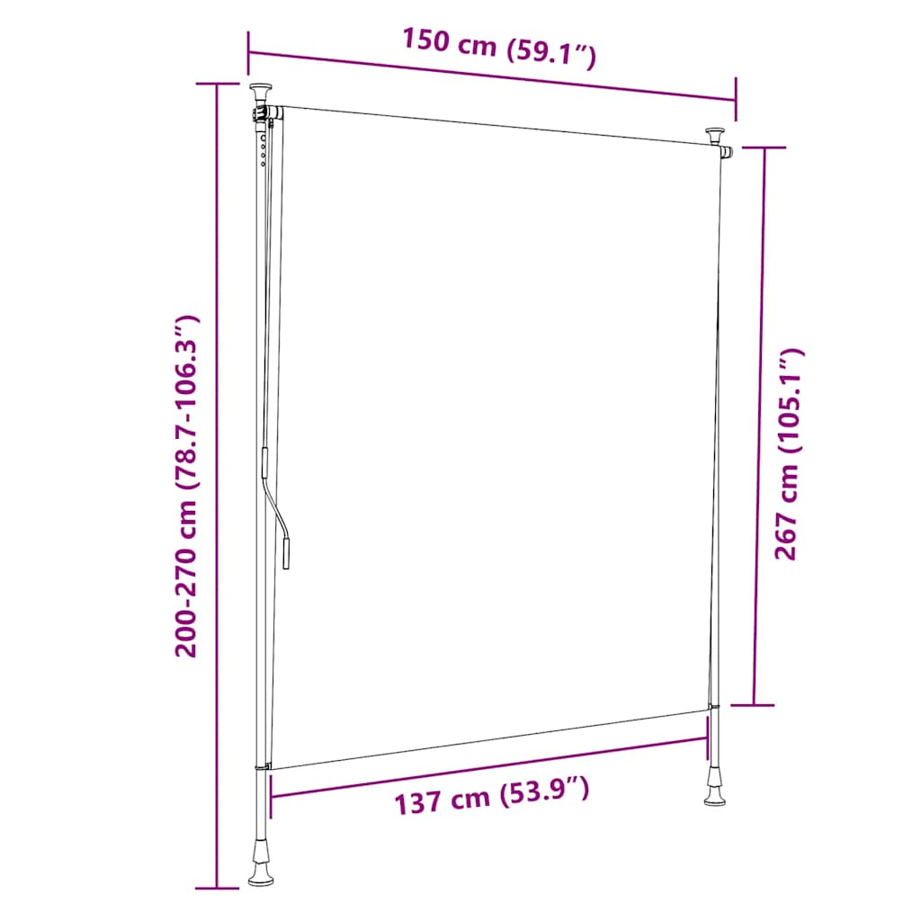 Estore de rolo para exterior 150x270 cm creme