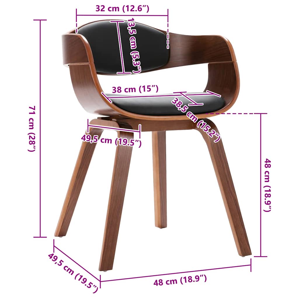 Cadeiras jantar 2 pcs madeira curvada e couro artificial